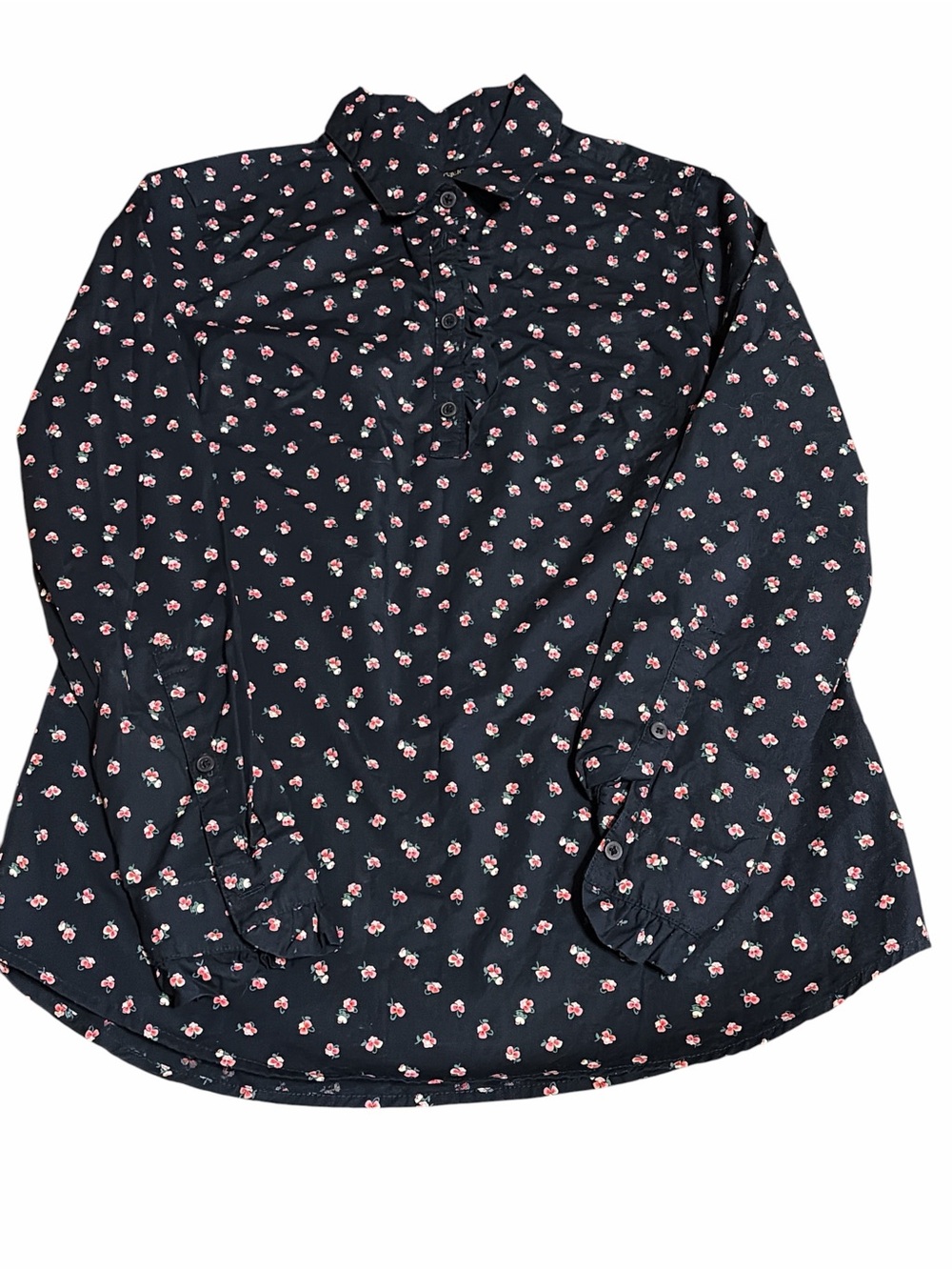 Banana Republic Navy Floral Ruffle Popover Blouse